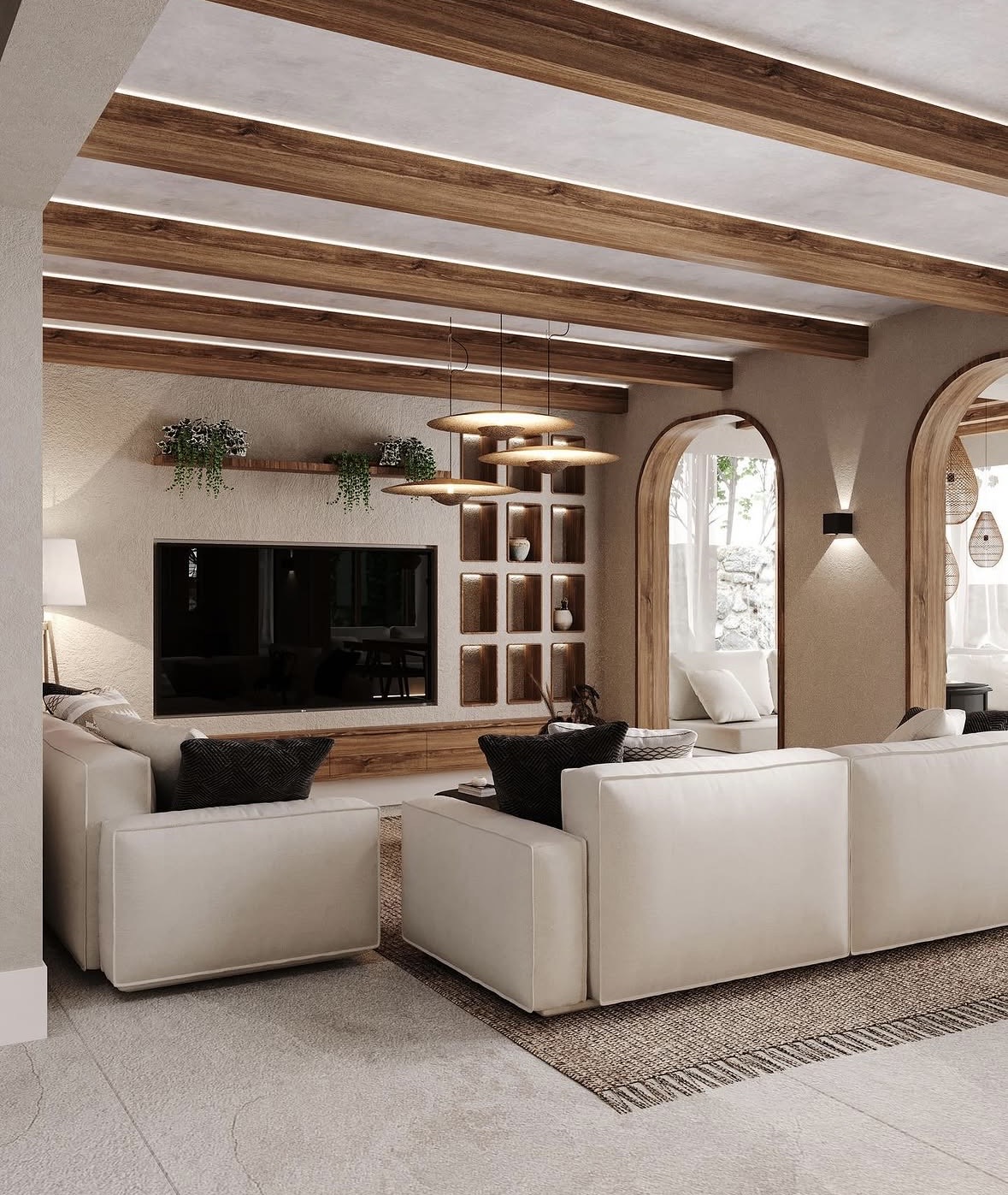 Başakşehir Villa salonunda özel üretim televizyon ünitesi ve oturma grubu